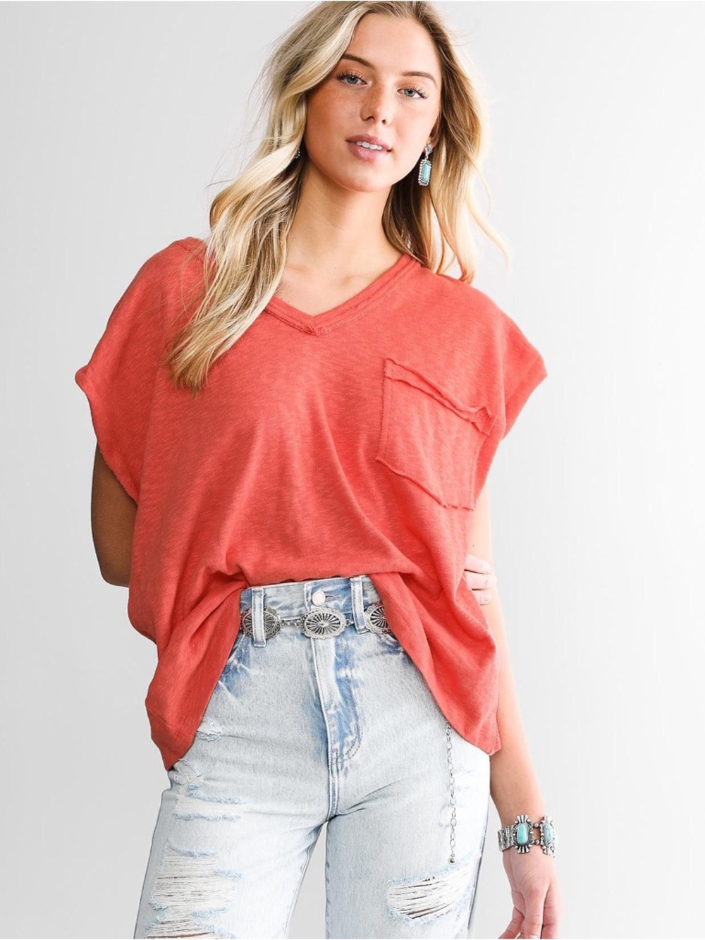 Coral Boxy Knit Top